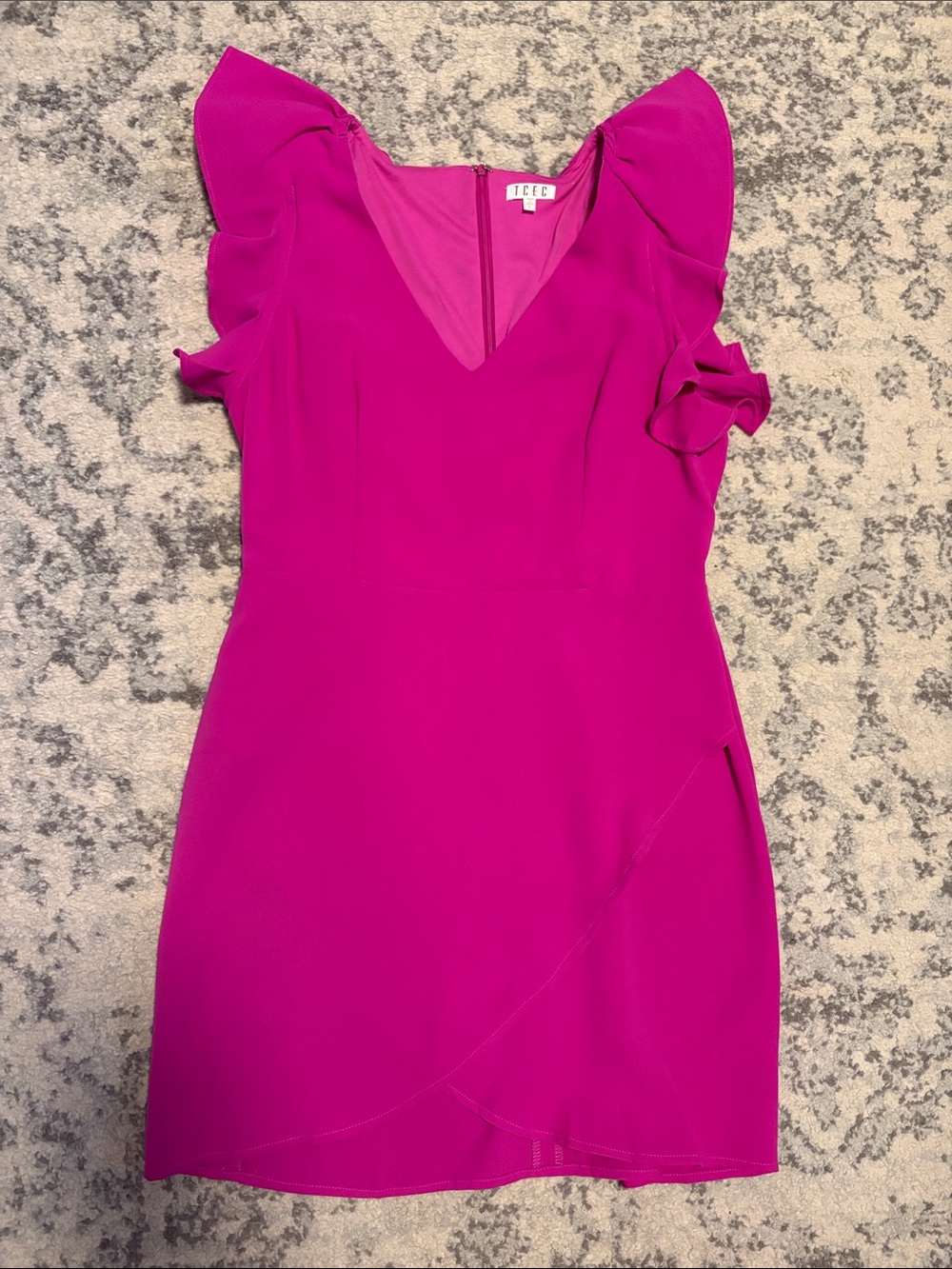 TCEC Hot Pink Ruffle Sleeve V-Neck Mini Dress